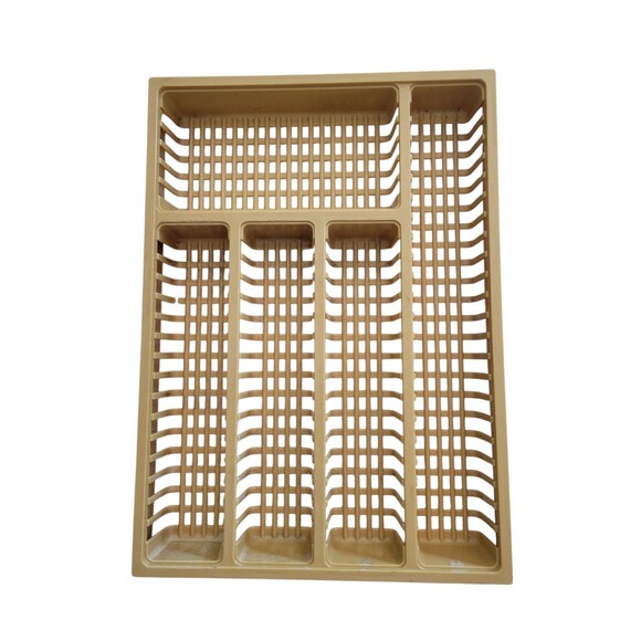 Vintage Plastic Drawer Organizer Silverware Mustard Yellow Celluloid Weave Tray - Picture 1 of 10